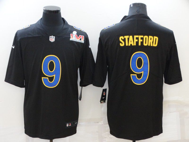 Men Los Angeles Rams #9 Stafford Black Super Bowl LVII Patch Limited NFL Jersey